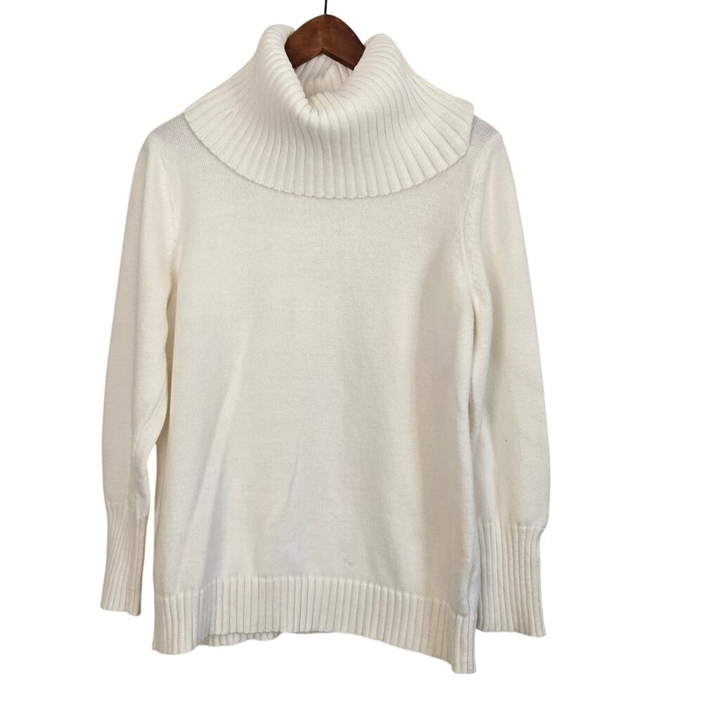 Classic Minimalist Winter Style Nautica White Turtleneck Sweater 100% Cotton XL